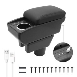 Car Armrest Storage Box for Mitsubishi Mirage Attrage 2014-2024 Double Layer Center Console for Mitsubishi Mirage Armrest Console with 6 USB Ports and Cup Holder Car Armrest Accessory (Black Thread)