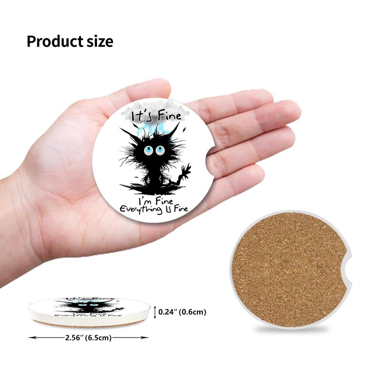 Car Coasters 2 Pack, Small 2.56" Ceramic Stone & Non-Scratch