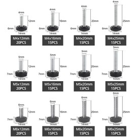 Moendergo 195pcs Thumb Screw Set M4 M5 M6 Carbon Thread Knurled Knob Fixing Screw Handle Screws Round Clamp Screw Hose Clamps for Types of Stands and Machines