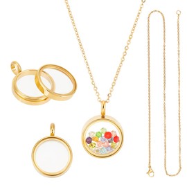 UNICRAFTALE 2 Sets 18K Gold Plated Memory Locket Pendants with 45cm Necklace Stainless Steel Floating Locket Charms 15mm Glass Photo Frame Locket Pendants for Christmas Jewelry Making