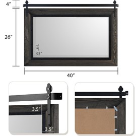 YOSHOOT Farmhouse Barn Door Mirror, 40"x26" Rustic Bathroom Mirror, Wood Frame Wall Mirror, Wooden Mirror for Living Room Bedroom Entryway Wall Décor, Horizontal Hanging ONLY