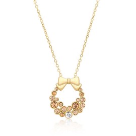 Precious Stars Yellow Gold Plated Brass Champagne Color Crystal Holiday Wreath Necklace