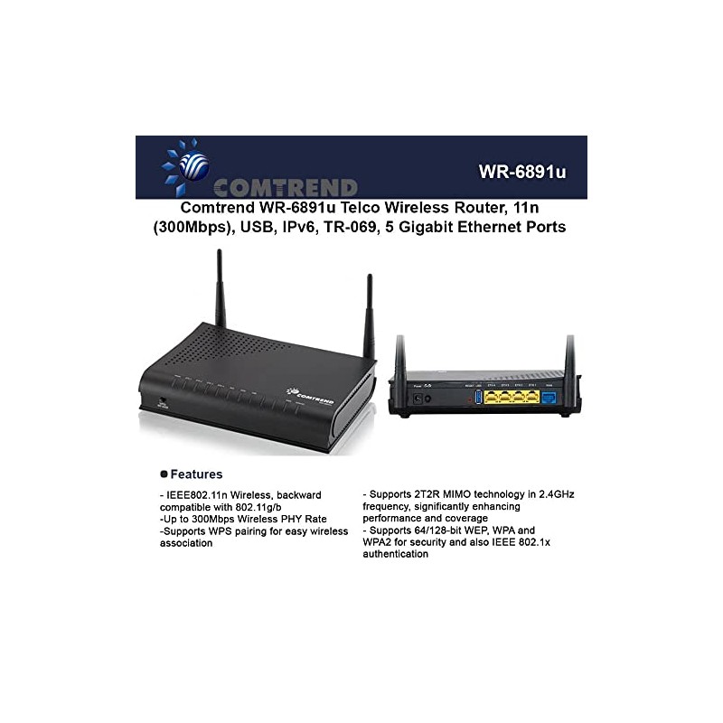 Comtrend WR-6891u Telco Wireless Router, 11n (300Mbps) 5 Gigabit Ethernet