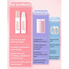 Clear Tape Adhesive for Clothes & Skin, Invisible Low Collar Strap Fixing Tape, Liquid Roll On Anti-Slip Glue - Easy to Use and Remove, Long-Lasting, Breathable (3pcs)