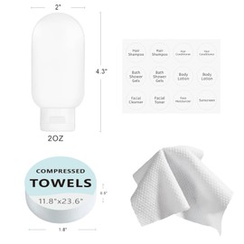 Travel Bottles Kit for Toiletries with Compressed Towels, TSA Approved Travel Size Portable Refillable Pouch Containers Leak Proof Travel Accessories Essentials Set for Shampoo Conditioner Lotion