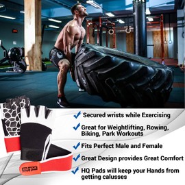 Workout Gloves - Women/Men Lightweight Leather Gloves - Sports/Gym/Weightlifting/Cycling/Exercise/Training/ Wrist Wraps Glove - Support Equipment Full Palm Protection Power Grips… (White, Large)