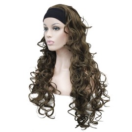 Wiginway 26 inch Long Curly Light Ash Brown Hair Premium Synthetic Women's Wig 3/4 Half Wig with Black Headband
