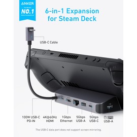 Anker Anker Steam Deck Docking Station for Steam Deck/ROG Ally/Legion Go(Not for Rog Ally X), 6-in-1 USB C Hub with HDMI 4K@60Hz, 1Gbps Ethernet, 2 USB A Ports and 1 USB C Port, 100W Fast Charging.