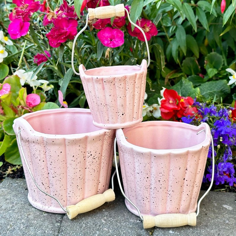 Darthome Pink Speckled Basket Pots Set Of 3 Ceramic Small