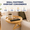 Bamboo Sofa Armrest Tray Table, Clip-On Round Couch Tray for