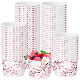 Funnymoom 50 Pack Cherry Blossom Ice Cream Cups 9 oz Cherry Blossom Disposable Dessert Bowls Pink Floral Paper Soup Bowl Sakura Snack Cup Wedding Baby Shower Birthday Party Supplies for Hot Cold Food