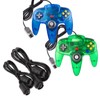 miadore 2 Pack Classic N64 Controllers (Jungle Green/Blue) Bundle with