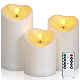 Raycare Outdoor Waterproof Flameless Candles with Remote and Timer, Battery Operated LED Electric Fake Pillar Candle for Christmas Home Wedding Decor, Ivory White, Set of 3