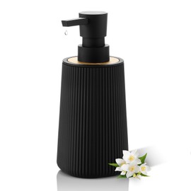 Gigmeta Modern Soap Dispenser, Soap Dispenser Bathroom, Kitchen Soap Dispenser, Black Pump Dispenser for Soap Dispenser for Bathroom and Worktops - Round Teak Style