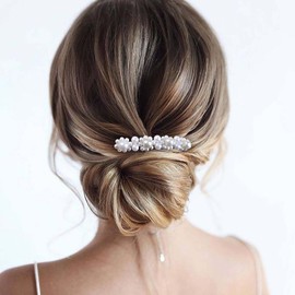 Cimenexe Bohemian Pearl Hair Comb Pearl Bead Hair Barrette Gold Pearl Headpiece Vintage Pearl Headwear Hairpiece Decorative Pearl Wedding Comb Hair Accessories Jewelry for Women and Girls Gifts