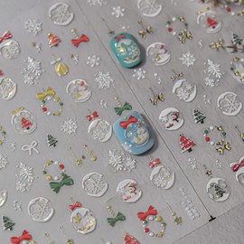 Christmas Nail Art Stickers Decals, Christmas Embossed Crystal Ball Nail Stickers Winter Cute Snowflake Crystal Ball Design Christmas 5D Nail Decals Manicure Supplies for Women Decorations