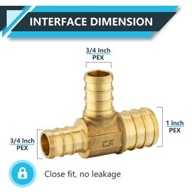 Seelink (20-Pack) PEX Fittings, 1" x 3/4" x 3/4" Pex Reducing Tee, Brass Crimp Fittings, for PEX Tubing Pipe Plumbing, ASTM F1807