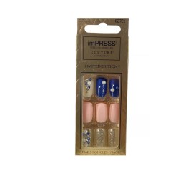Kiss NEW Kiss Nails Impress Press On Manicure Medium Pink Blue Gems Christmas Couture