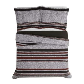 2 Piece Linen Textured Horizontal Striped Comforter Twin XL Size Set | Casual Ultra Soft Cozy Brushed 100% Microfiber Polyester Fabric Colorful Black Deep Red Comforter Set | Dramatic Bedroom Decor