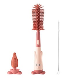 Cepillo Biberones, cepillo para polvo para biberón, Juego de cepillos de Limpieza de Botellas de Silicona, juego de cepillos para biberones, Indicado para La Limpieza de Botellas, Tapones, Paja(Rojo)