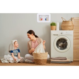 WHK Washing Machine Outlet Box,Pex Laundry Box Washer Wall Box With Drain Recessed Water Valve Box Center Double Drain 1/2-inch Crimp PEX B,PVC White (With Stainless Steel Water Hammer Arrester)