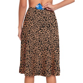 WOWENY Women's Knee Length Skorts Skirts Athletic Skorts with 3 Pockets 24" Midi Length Tennis Golf Modest Skirts(2097-Leopard, Medium)