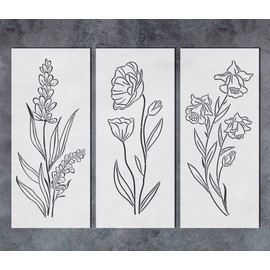 GSS Designs Wildflower Stencils for Painting Flower 4x8Inch Flowers Stencil Bouquet Painting Stencils for Wood Wall Canvas