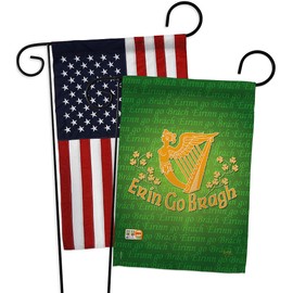 Erin Go Bragh Garden Flag - Pack Spring St Patrick Shamrock Leprechaun Lucky Coin Holiday March Irish Clover USA Applique - House Decoration Banner Small Yard Gift Double-Sided Made In 13 X 18.5