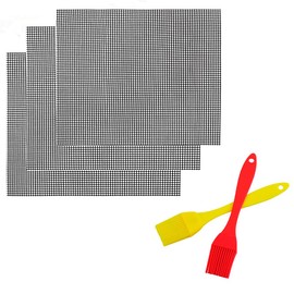 Set of 3 Grid Grill Mats, Baking Mat Square, Permanent Baking Mats, Non-Stick Coating, with 2 Oil Brushes (40 x 33 cm) Barbecue Supplies