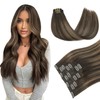Pinkpearl Clip in Hair Extensions Human Hair Extensions, #2/6/2 Balayage