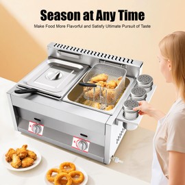 JAYGOVAN Deep Fryers Stainless Steel Commercial Deep fryer with Timer Dual Tank Gas Deep Fryer with 2 Baskets Large Capacity 10L×2,Electric Countertop Oil Fryer for Restaurant and Home