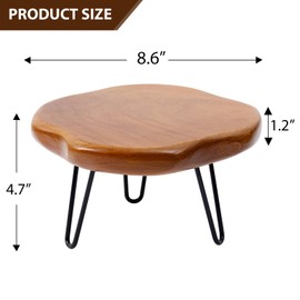 JOLLYMER 8.7" Live Edge Teak Wood Plant Stand with 3 Metal Legs – Versatile Wooden Display Stand, Pedestal Stand for Garden/Kitchen/Bathroom