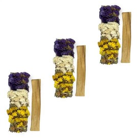 Organic California White Sage (Salvia Apiana) & Palo Santo Stick (Holy Wood) Smudge Bundle (3, White Sage+Tricolor Sinuata Bundle & Palo Santo Stick)