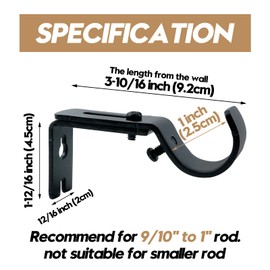 AddGrace Adjustable Curtain Rod Bracket Fits up to 1 inch Curtain Rod Sturdy Premium Brackets for Wall Set of 6 Black