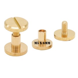 M3X6 Brass Chicago Screws 15PACK Rivets Bookbinding Stud Screws Nail Rivet Flat Head Screwing Fasteners Screw Posts Chicago Screw DIY Purse Collar Belt Shoes Case Jean Leather (Height 6mm, Gold)
