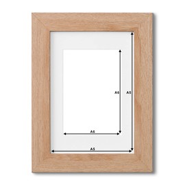Fabian Clarke London® A5 Modern Oak Wooden Picture Photo Frame with White A6 Mount to Hang Portrait or Landscape