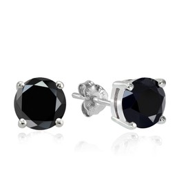 Hoops & Loops Sterling Silver 4ct Black Cubic Zirconia 8mm Round Stud Earrings