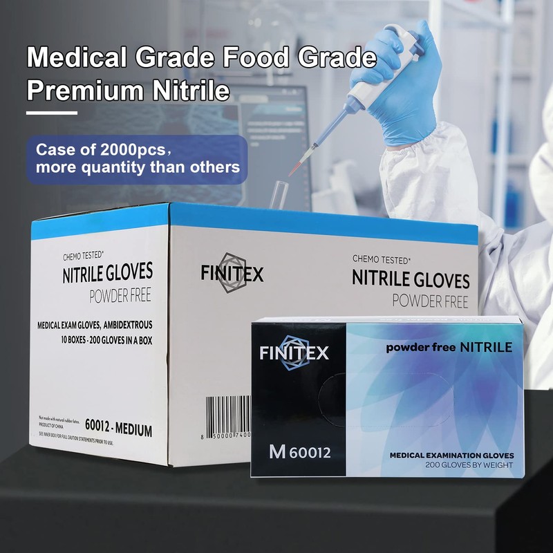 FINITEX Nitrile Disposable Medical Exam Gloves Blue 2000 PCS (Large)