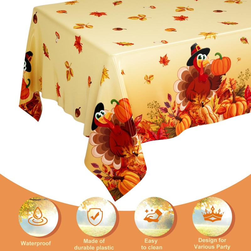 Bonropin 3PCS Thanksgiving Tablecloth,Fall Tablecloth Rectangle Thanksgiving Disposable Tablecloth Plastic