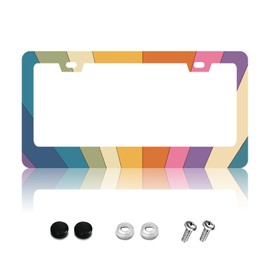 KDQEP Retro Rainbow License Plate Frame,Cute License Plate Frame,Rust-Proof Waterproof Stainless Steel 2 Hole License Plate Holder for Men Women 12.2 X 6 Inch