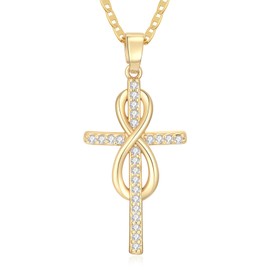 RYHIX 14K Infinity Gold Cross Necklace for Women Dainty Gold Cross Pendant Necklace Chain Faith Necklace with Cubic Zirconia