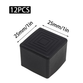 JAKOUE 12PCS 1 Inch x 1 Inch Square Rubber Feet for Furniture,Black Rubber Table Foot Cover,Anti-Slip PVC Covers Furniture Foot