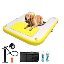 ALIFUN Inflatable Dog Water Ramp Safety Floating Dock Dog Pool Raft for Pool Lake Boat Non-Slip Floating Ladder for Pets Up to 220 LBs Yellow 120CM Length