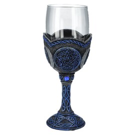 Pacific Giftware 7oz Pentagram Glass Goblet – Celtic Knot Chalice with Blue Gem Accents - Mystical Ritual Drinkware for Wicca Gothic Themed decor
