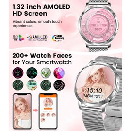 SUNKTA FV16 Thin Smart Watch for Women(Dial/Answer Call), 1.32" AMOLED HD Display, 100+ Sports Mode Fitness Tracker, IP68 Waterproof/Sleep Smartwatch,Ladies Smart Watches for Android iOS, Silver