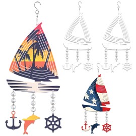 WindMage 4Pack 8inch Sublimation Wind Spinner Blanks 3D Aluminum Metal Wind Sculpture Kinetic Spinners for Yard and Garden Indoor Art Ornaments Hanging Decoration (Boat)