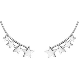 925 Sterling Silver Star Crawler Earrings Cuff for Women Climber Earrings Wrap (Silver, One Size)