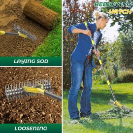 Nicecho Strong Dethatcher Rake 72" long /19 tines Garden tool for yard Lawn Field plant