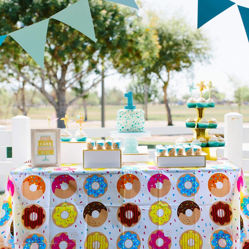BeYumi 4Pack Donut Party Tablecloth, Rectangular Table Cover for Dining