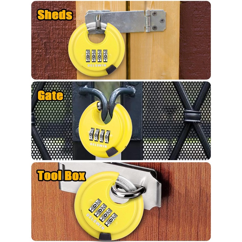 DELSWIN 4 Digit Combination Disc Padlock with Hardened Steel Shackle
